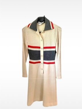 Vintage Knit Button‑Front Dress with Striped Detail